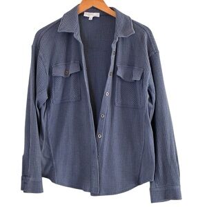 Sage + Stone | Blue worn in vintage look waffle knit shirt jacket shacket